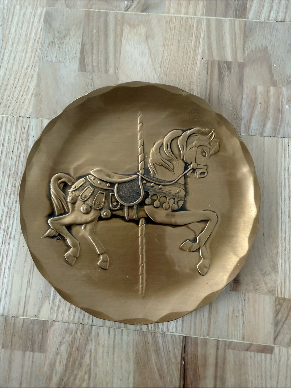 Wendell August Forge Solid Bronze Handmade Carousel Horse Bronze Plate w/Stand